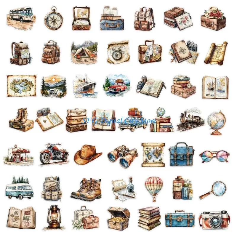 U75B 50 pezzi adesivo per album da viaggio cartone animato adesivo per diario in PET impermeabile per notebook chitarra