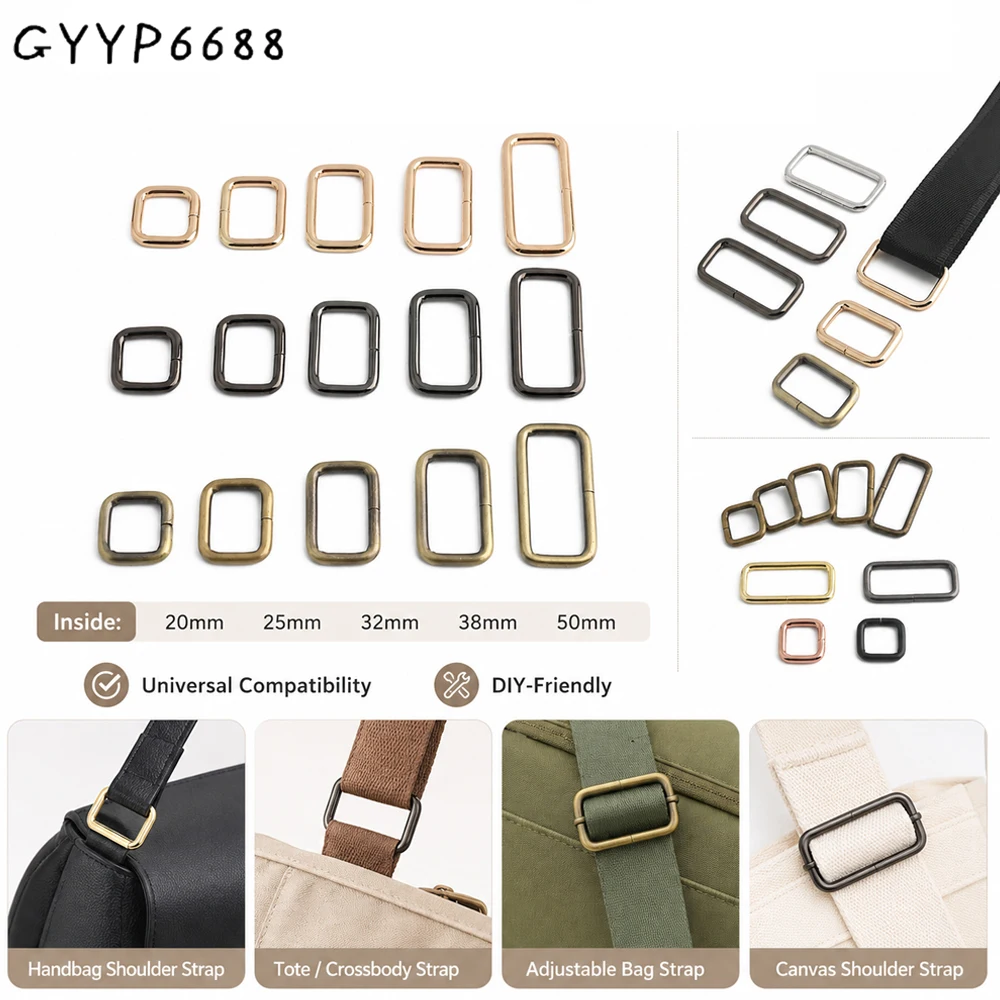 20PCS 20mm 25mm 32mm 38mm 50mm Metal Rectangle Ring Buckle Slide Loop Ring For Bag Belt Backpack Strap Pets Collar Accessories