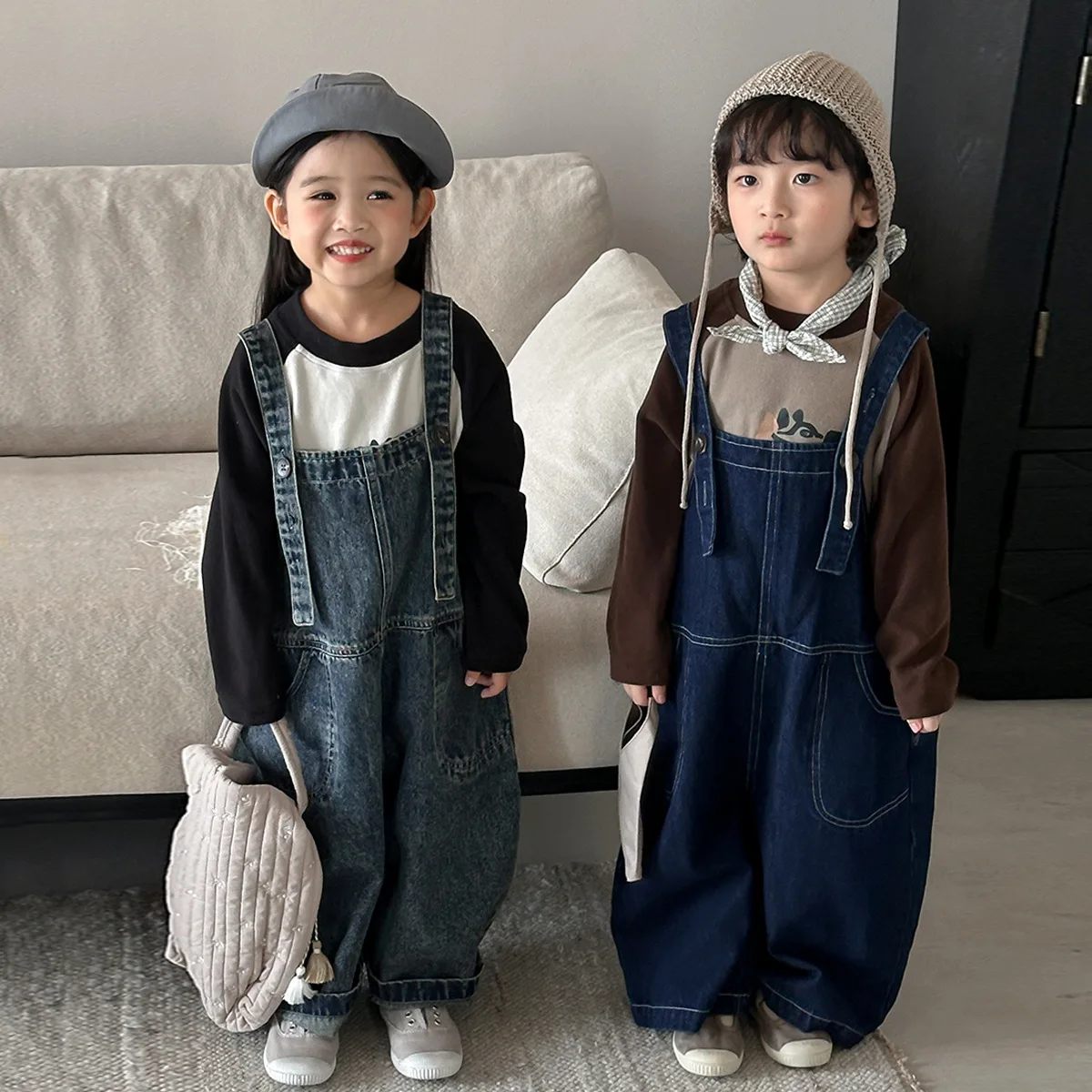 

Trousers 2025 Autumn New Children's Clothing Korean Style Boys and Girls Fashion Cotton Loose Wide Leg Strap Casual Simple
