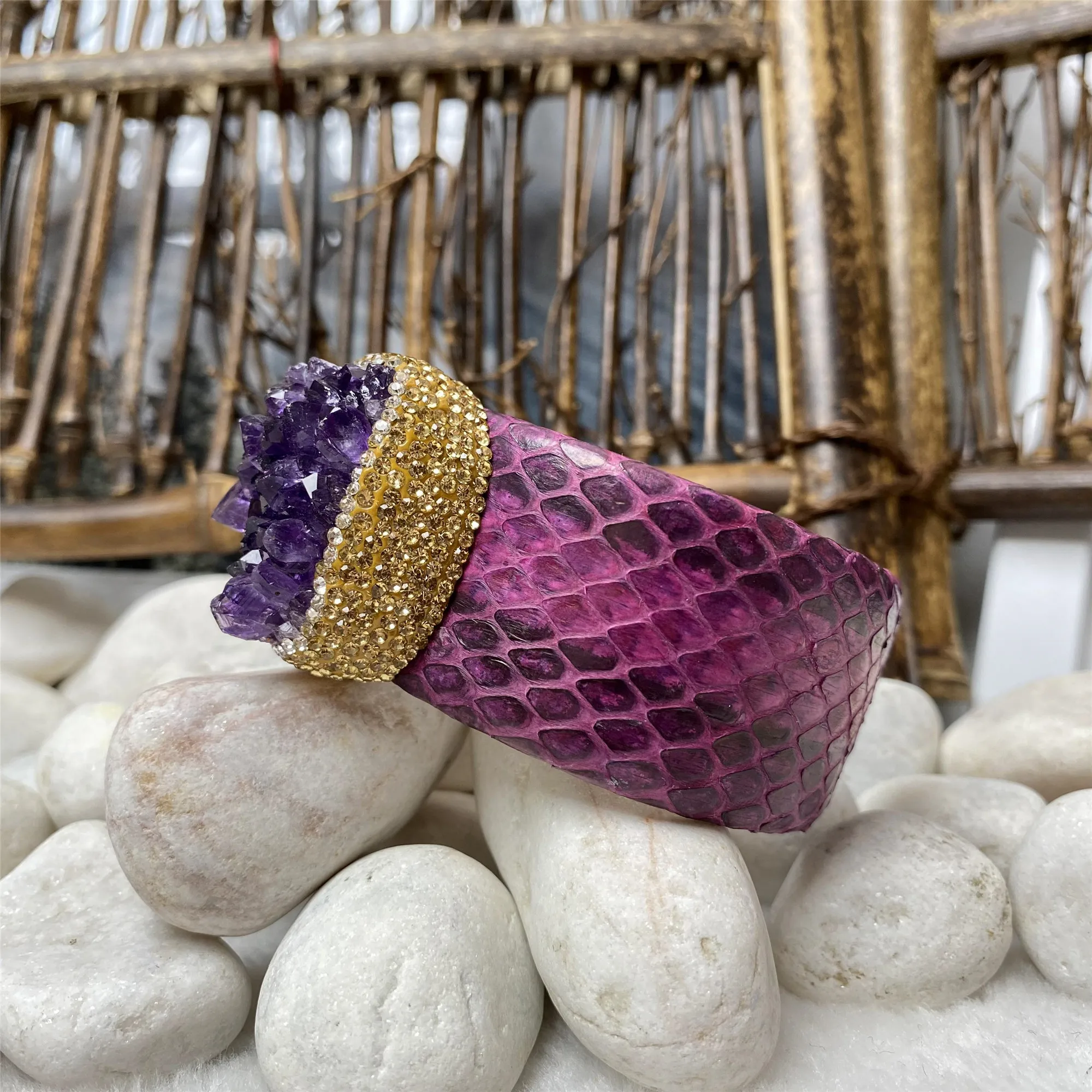 European and American style natural irregular amethyst inlaid rhinestone bracelet ladies personality trend jewelry