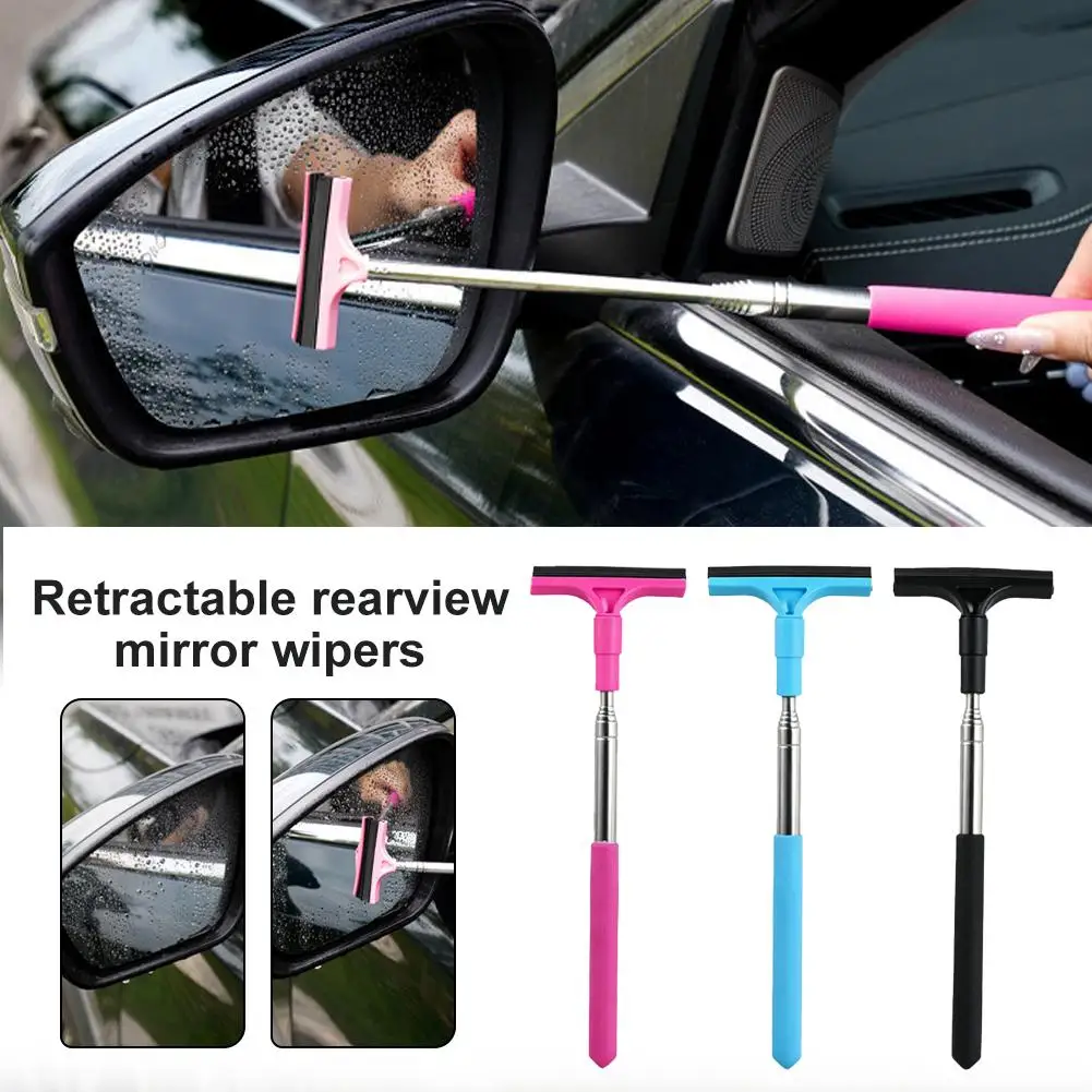 Telescopic Car Rearview Mirror Squeegee Retractable Side Mirror Wiper Glass Water Removal Cleaner Tool Portable Auto Accessories