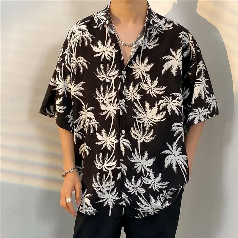 EBAIHUI New Hawaiian Printed Shirt Vintage Men's Flower Blouse Loose Flip Collar Couple Beach Vacation Style Blusas Tops