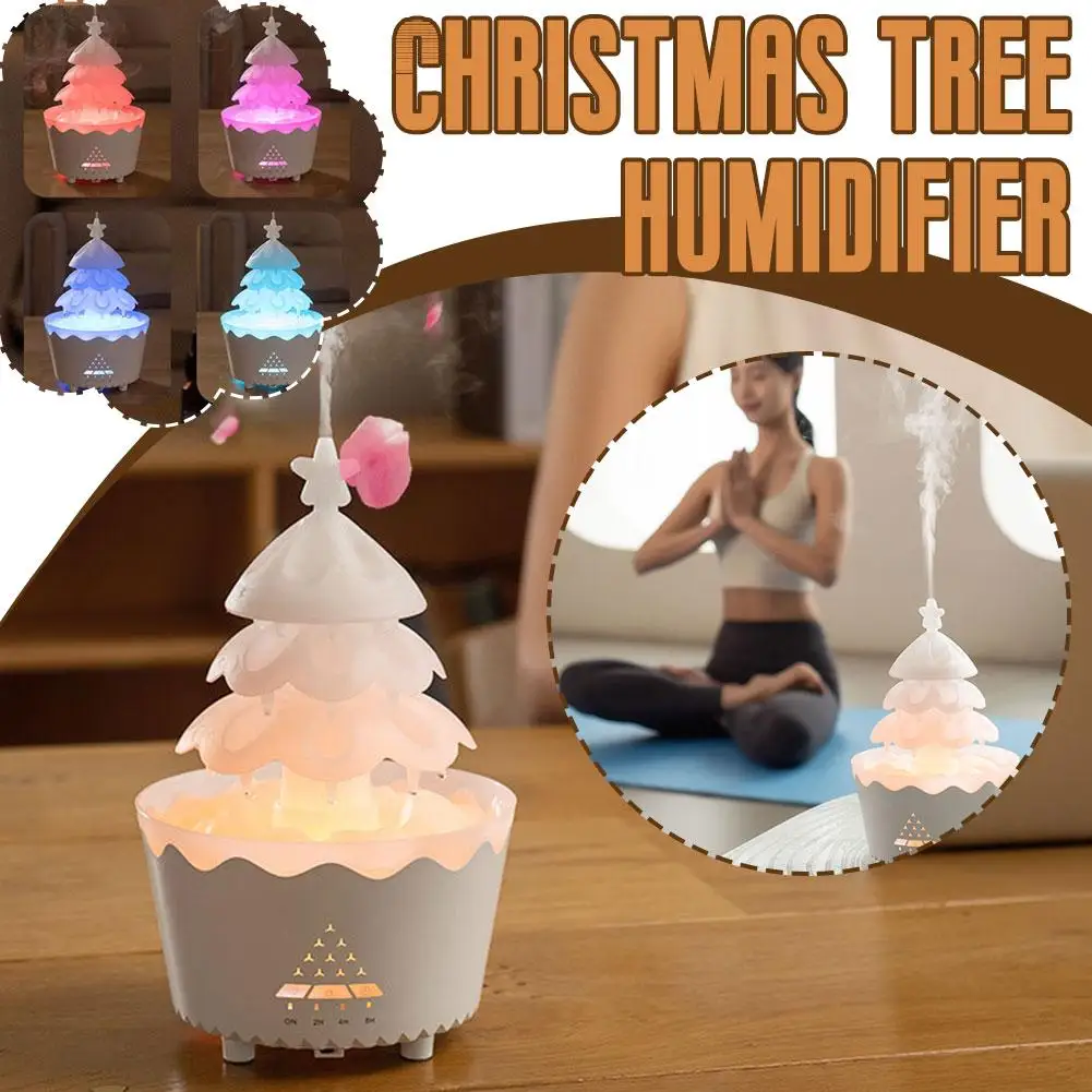 

Christma Tree 7 Color LED Night Light Humidifier Home Raindrop Oil Humidifie Christmas Tree Bedroom Essential Desktop Diffu K3H7