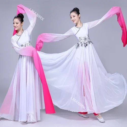 Trajes de danza folclórica china, ropa de manga de agua, Hanfu Yangko Oriental tradicional antigua