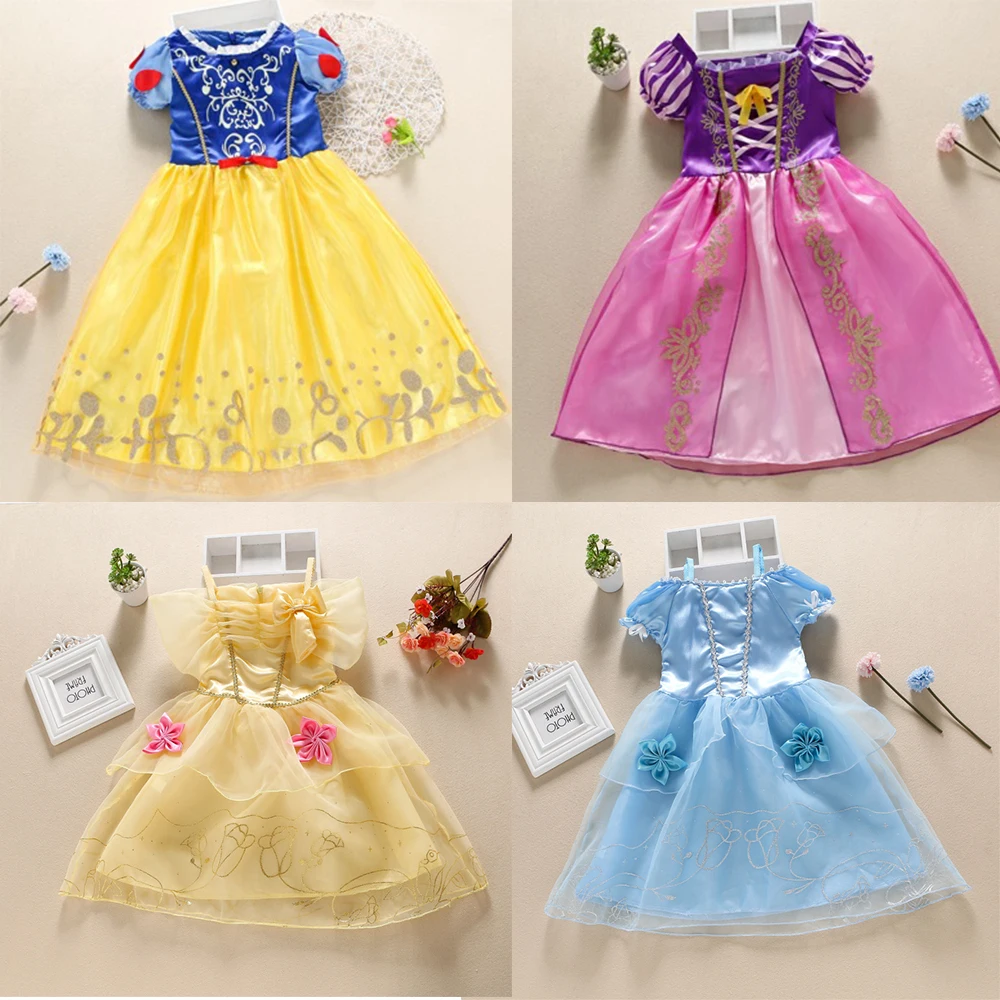 

Summer Belle Princess Dress Rapunzel Snow White Cinderella Cosplay Costumes Halloween Carnival Ball Gown Mesh Dresses For Girls