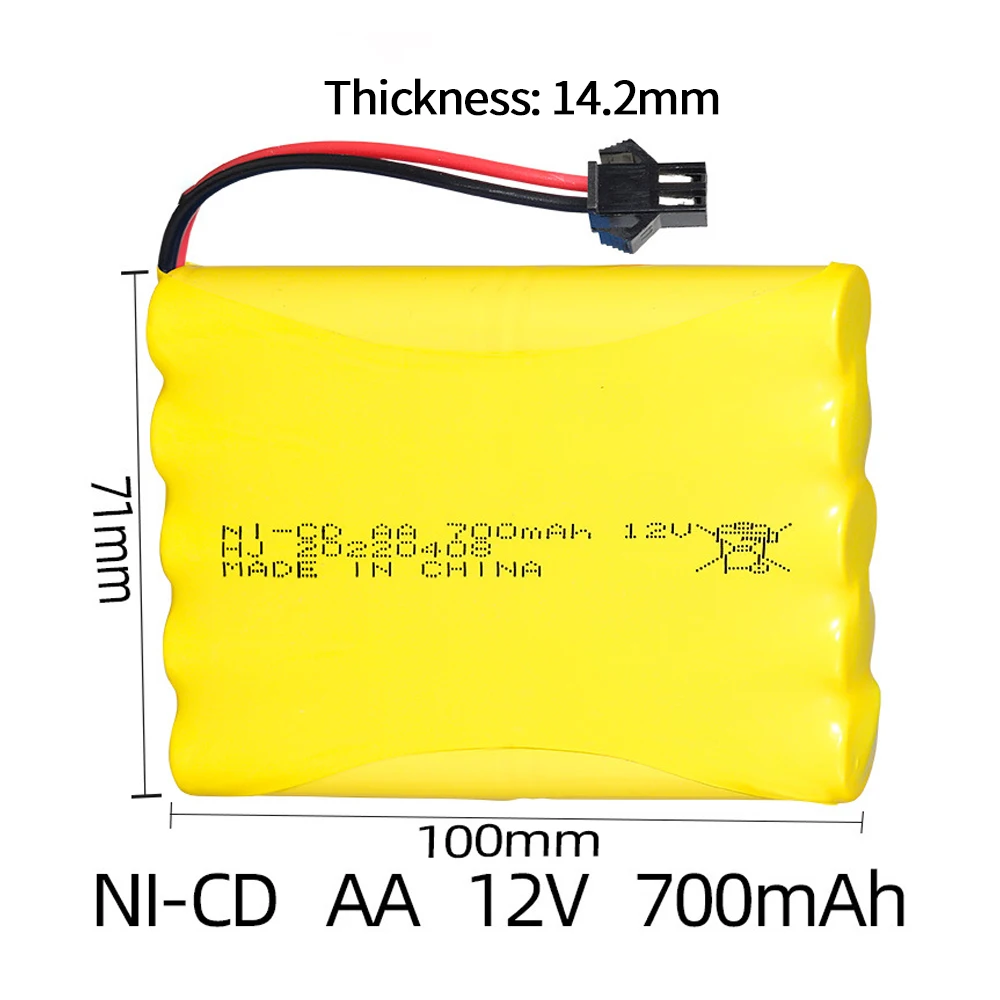 12V 700mAh Ni-Cd Battery Pack with SM 2Pin Plug and Charging Cable for RC Trucks Cars Robots Tools Toys Camera Medical Devices