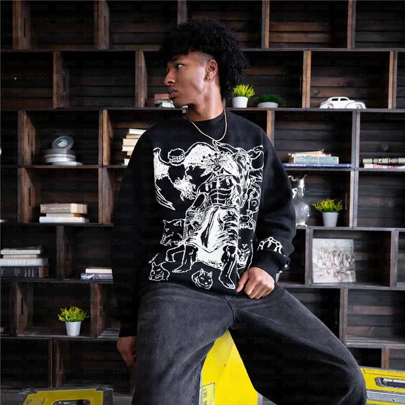 

Autumn and Winter New Gothic Ins Street Retro Trendy Knitted Sweater Embroidered Personalized Printed Loose Clothing