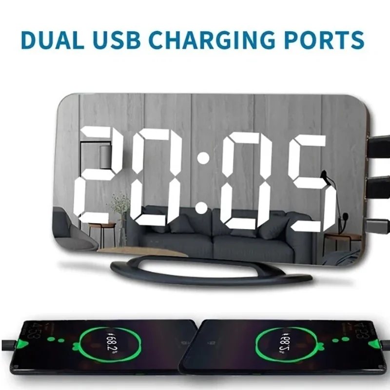 

LED Digital Alarm Clock Large Display Snooze Function USB Powered Silent Electronic Clock For Bedroom Bedside Office Home Desk