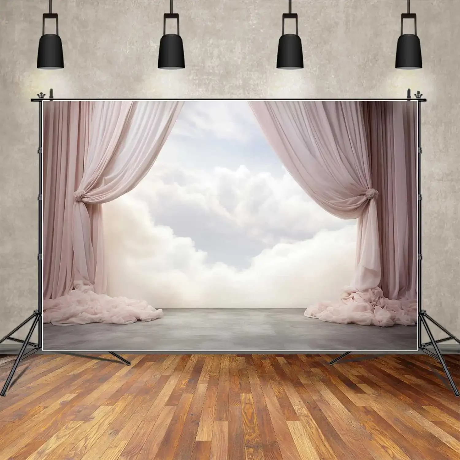 

MOON.QG Backdrop Wedding Drapes Pink Curtain Decorations Photo Background Cement Stage Blue Cloud Sky Home Studio for Photoshoot