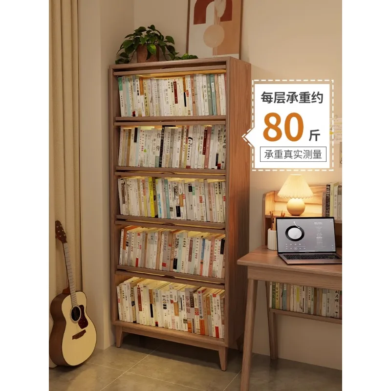 Dust-proof bookcase glass door solid wood bookshelf shelf with door landing home children living room Nordic simple closet