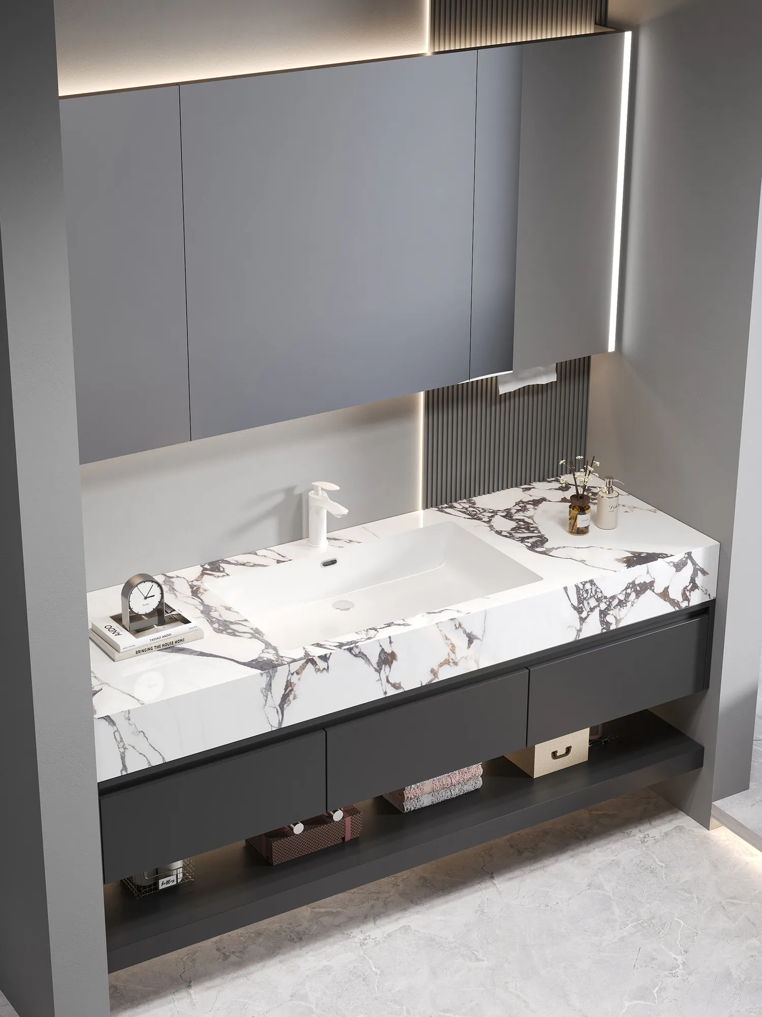 

Haute Couture Hotel Wind Rock Slab, Ceramic Seamless Basin Bathroom Cabinet, Combination Toilet, Hand Wash Face Basin Cabinet