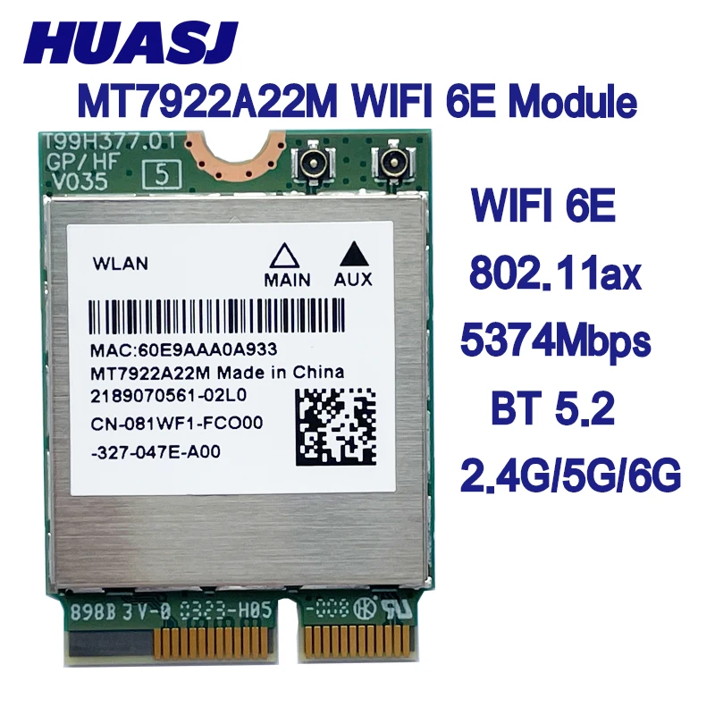 Tarjeta WiFi 6E MediaTek MT7922 M.2 Bluetooth 5.2 6GHz