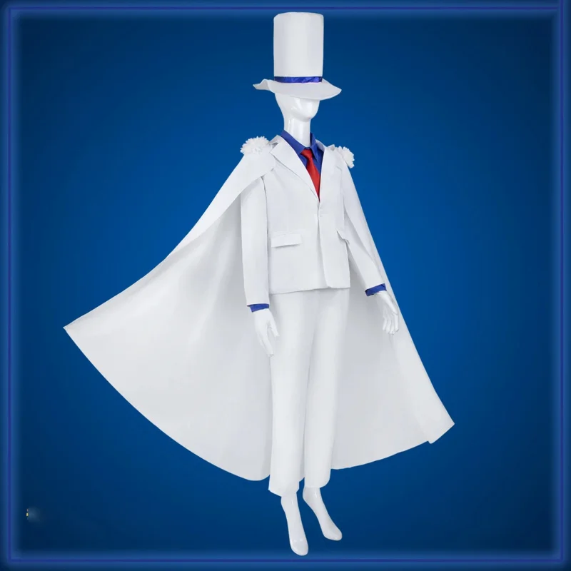 Adult Kids Conan Kid the Phantom Thief Anime Cosplay Costume Hat Glasses Kaitou Kiddo White Prince Uniform Suit Halloween Party