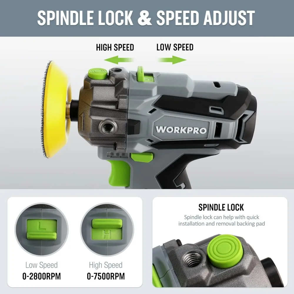 Kit polidor de carro sem fio 12V com 2 baterias, velocidade variável para detalhamento automático e projetos DIY