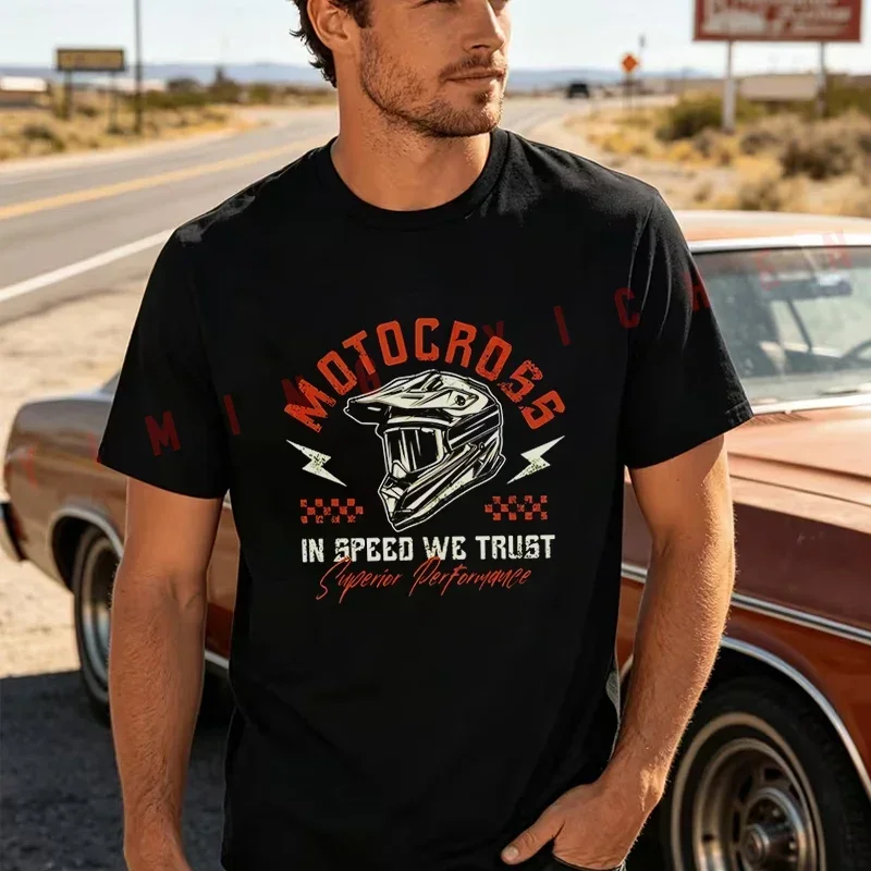 

Motorcycle Racing Graphi - Retro Dirt & Moto Print With Supercross Design Cotton T-shirt Men Summer Short Sleeve O-neck Tops