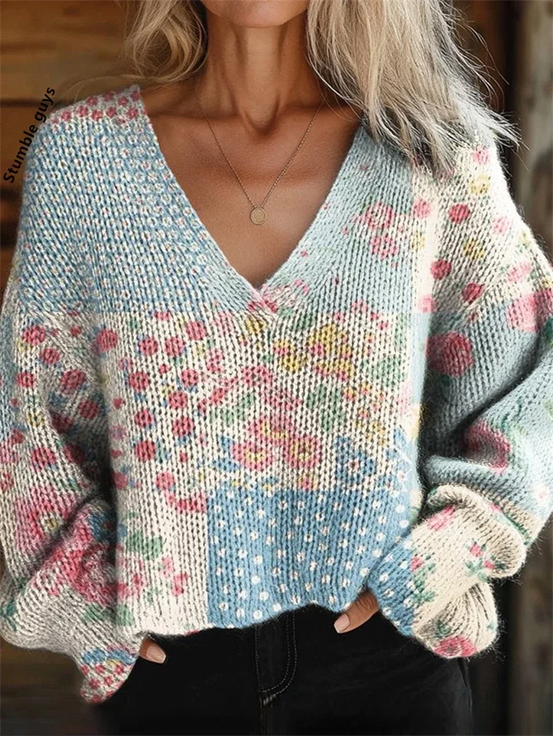 가을 겨울 여성 스웨터 패션 캐주얼 유럽 미국 따뜻한 크리스마스 눈사람 개 사슴 프린트 Y2K 니트 탑 ​