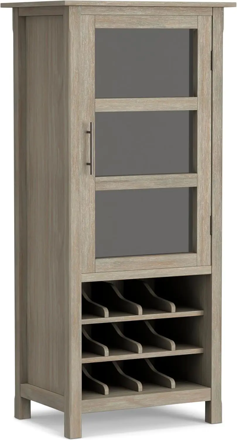 Avalon 12-Bottle SOLID WOOD 23 Inch Wide Contemporary High Storage Wine Rack Cabinet in Distressed Grey, For the Living Room, Di