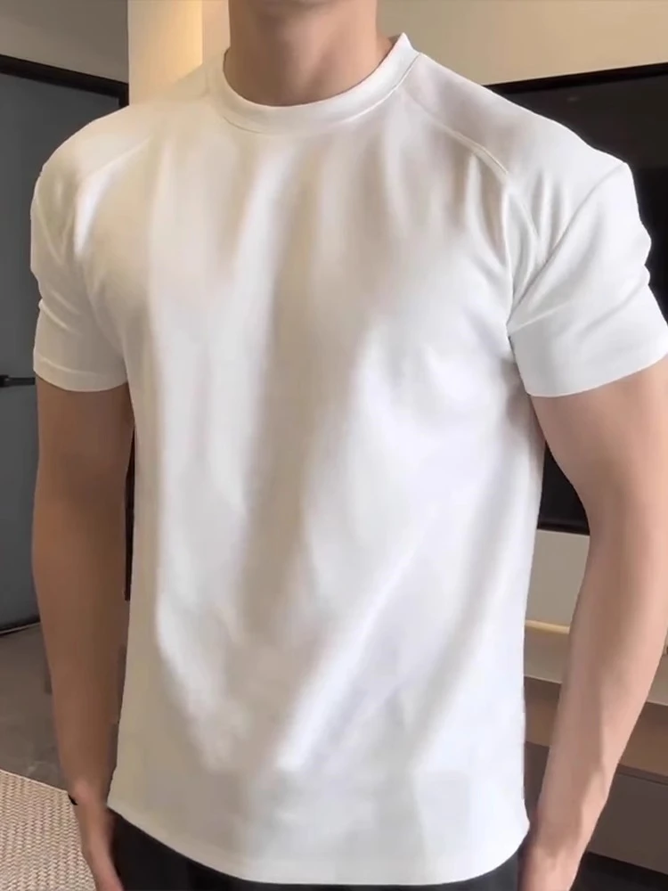 

High-End Heavyweight Pure Cotton ort Sve T-irt Men's Summer Thin Fitn Sport round Ne Slim Fit Top Breathable