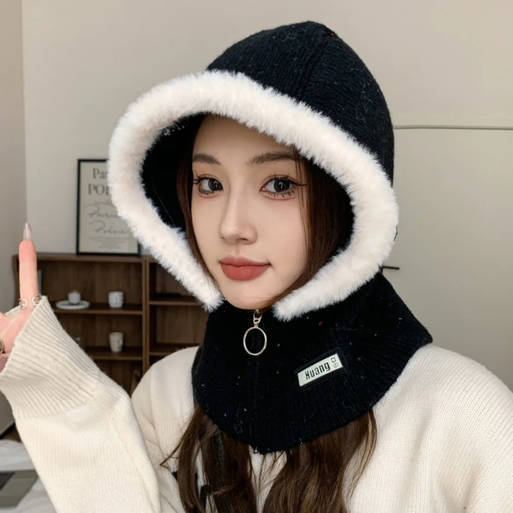 Fashion Korean Winter Hat Hat and scarf integrated Thickened Keep Warm Plush Hats Bucket Hat Women Girl Ear Protection