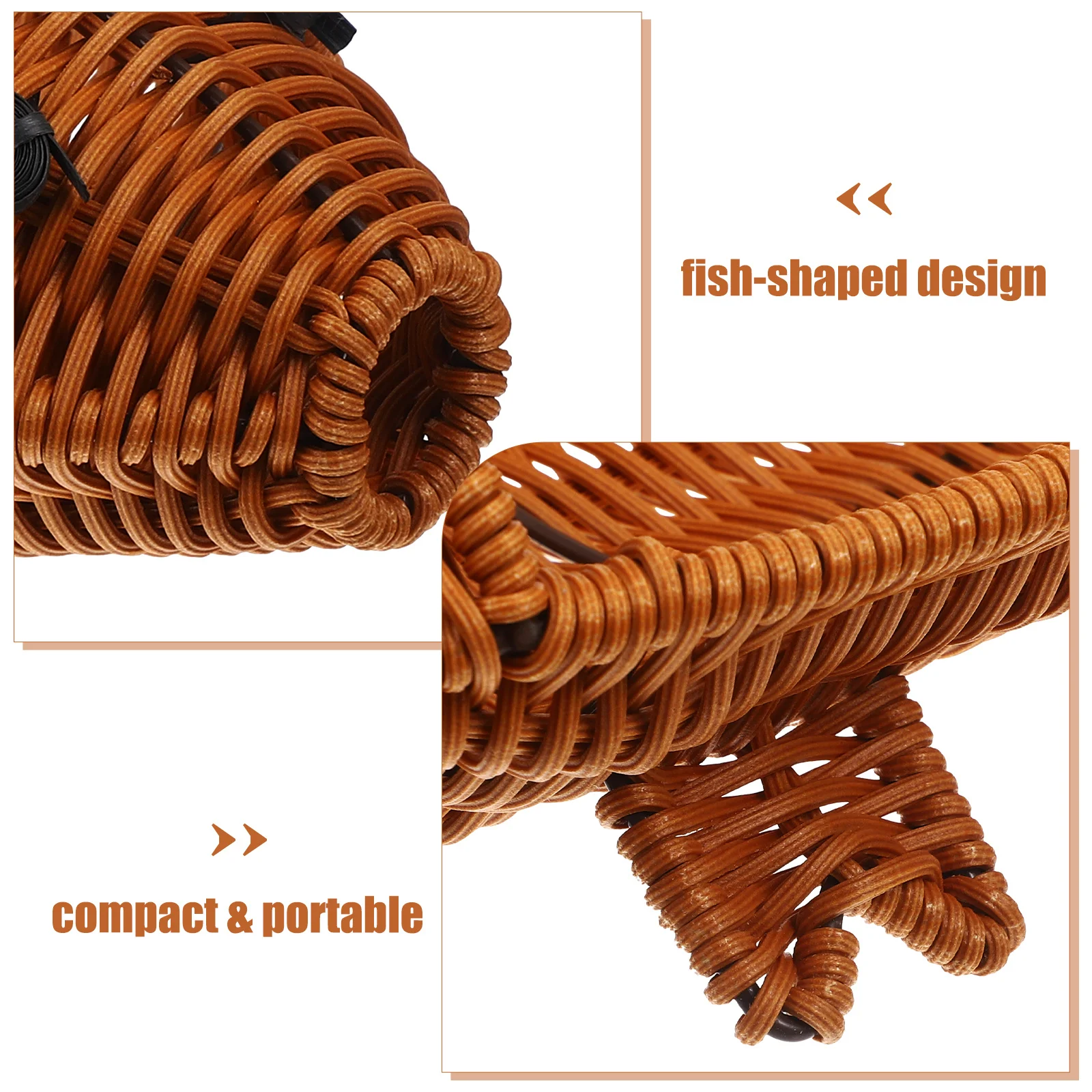 

Small Desktop Fish Shape Storage Basket Imitation Rattan Woven Fruit Holder Multi Function Kitchen Countertop Tray