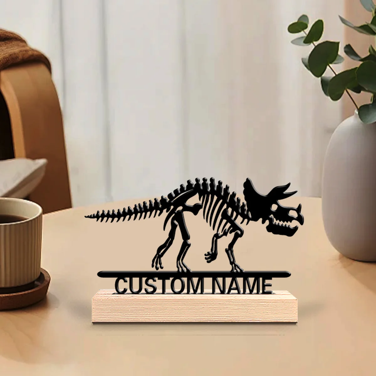 1pc Triceratops skeleton Personalized Letter Metal Statue Iron Ornament Handicraft With Wood Base With Wood Base Home Table