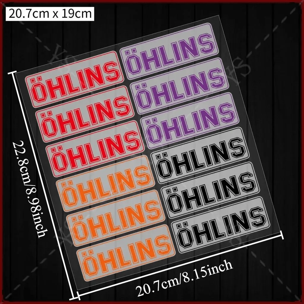 1Set Ohlins Motorcycle Shock Absorber Sticker, Clear Base Waterproof Vinyl Decal for Front Fork, Multi Colors Available