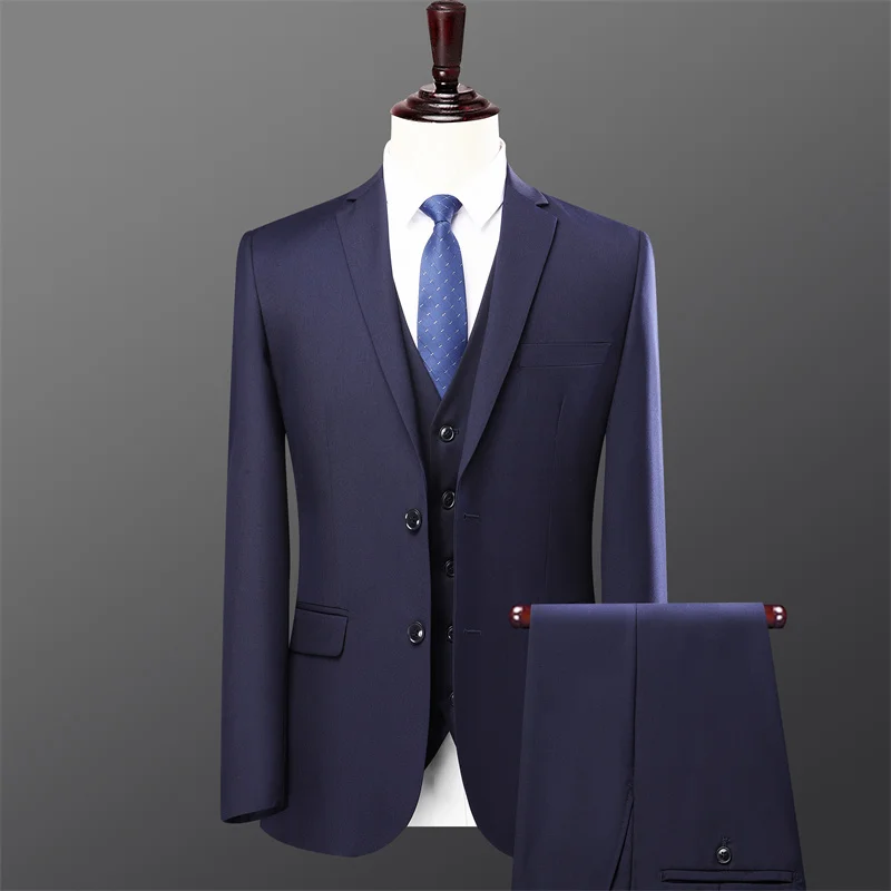 

High Quality Three Pieces Solid Color Trendy Mens Suit Set For Spring And Autumn Wedding Party Business Casual All Purpose