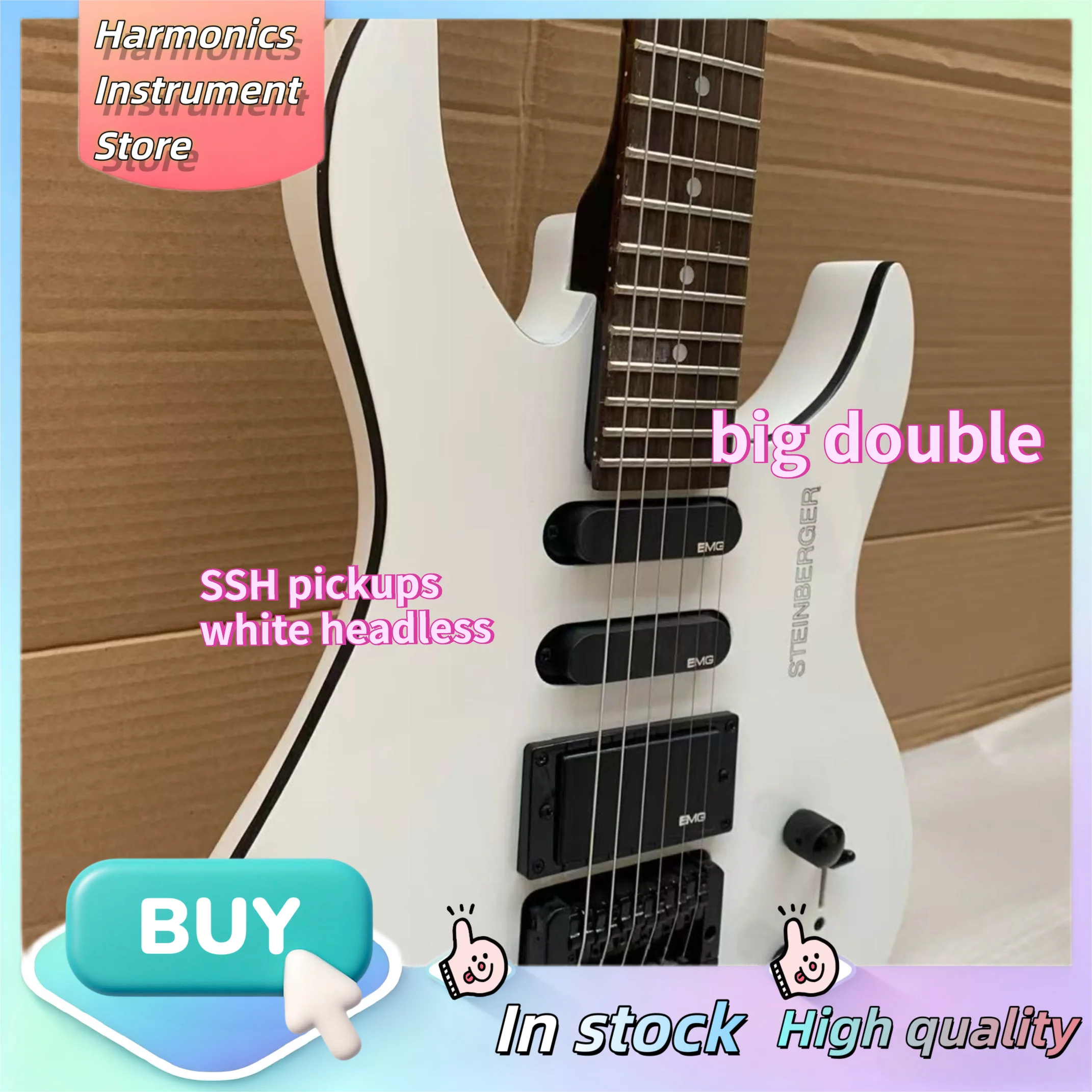 GL‑2T Stein Headless Electric Guitar, Mixed Pickup Configuration big double  Locking Tremolo, Portable Stage Hard Rock Guitar