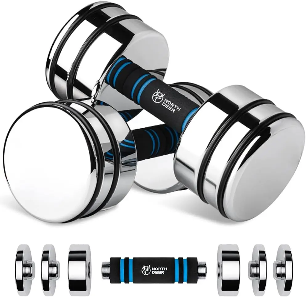 

Steel Dumbbells Ultracompact & Adjustable Chrome Dumbbell with Foam Handles 5lb 10lb 15lb 20lb 30lb 50lb Home Gym Work