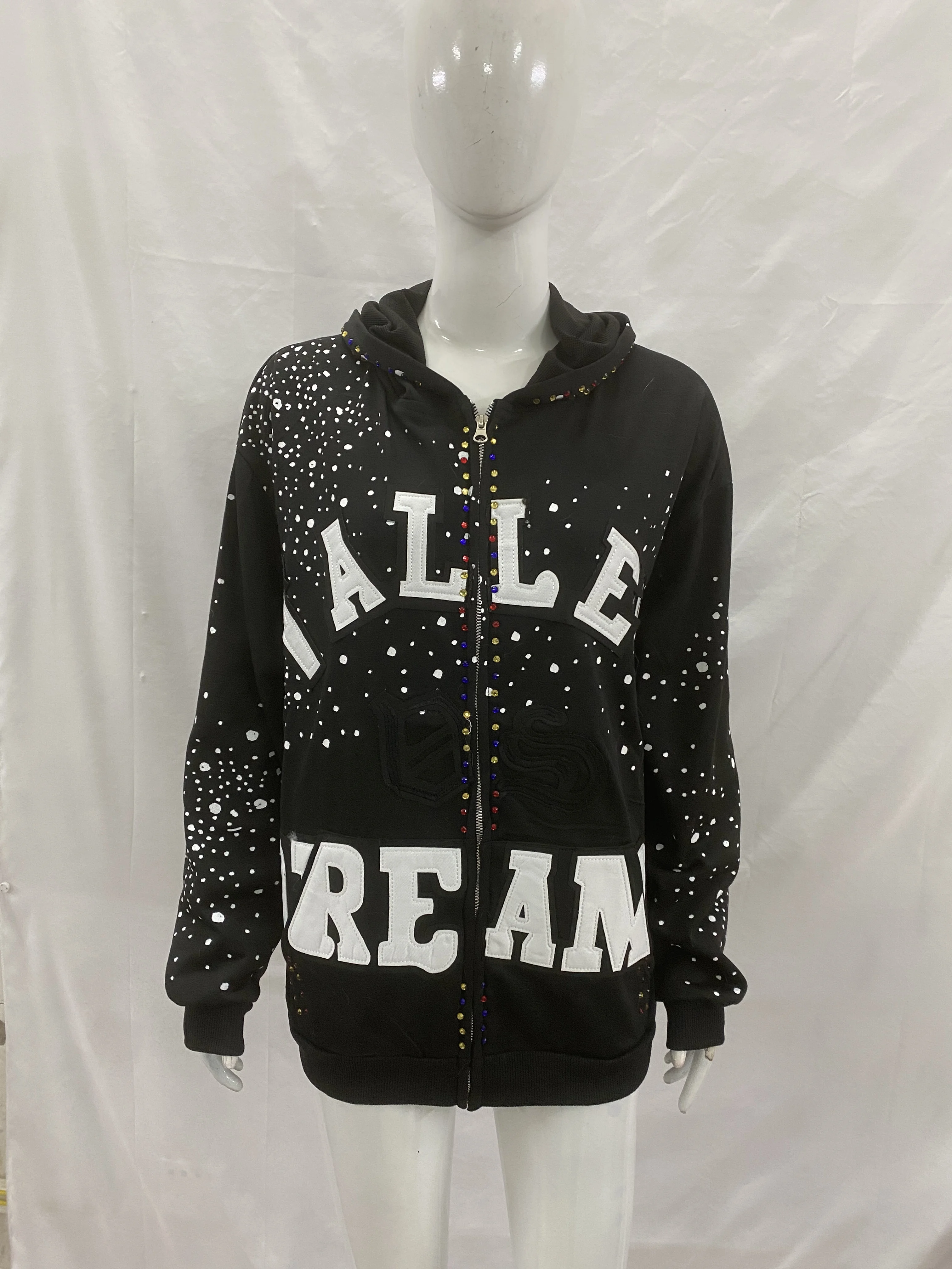 

Hot stamping retro dark design sense, embroidered fabric hoodie, trendy loose casual pants, unisex hoodie set