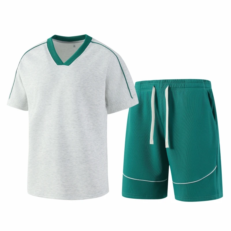 

Fashionable and Trendy Loose Short Sleeved Shorts Set for Men Outdoor Football Sports Sweat Absorbing Quick Drying Two-piece Set