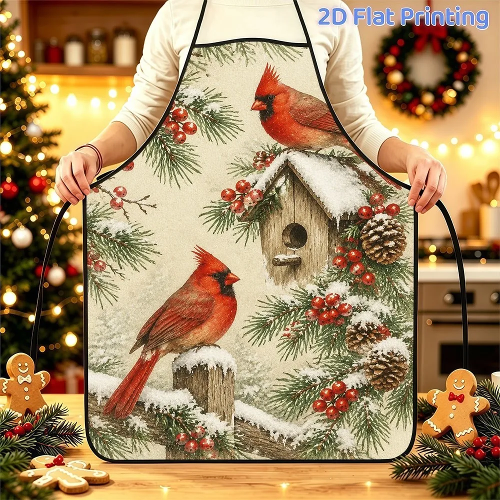1pc Winter Cardinal 2D Printed Polyester Apron, Size 20.47