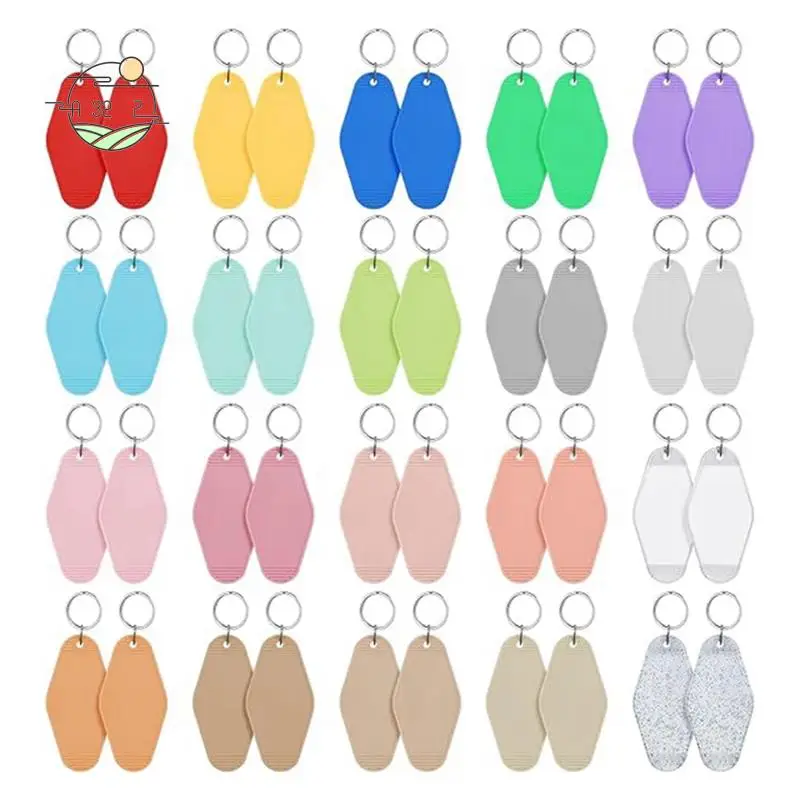 

A32Z-40 PCS Hotel Keychain Blank With Key Rings, 20 Colors Plastic Rhombus Motel Keychain, Sublimation Keychain Blanks