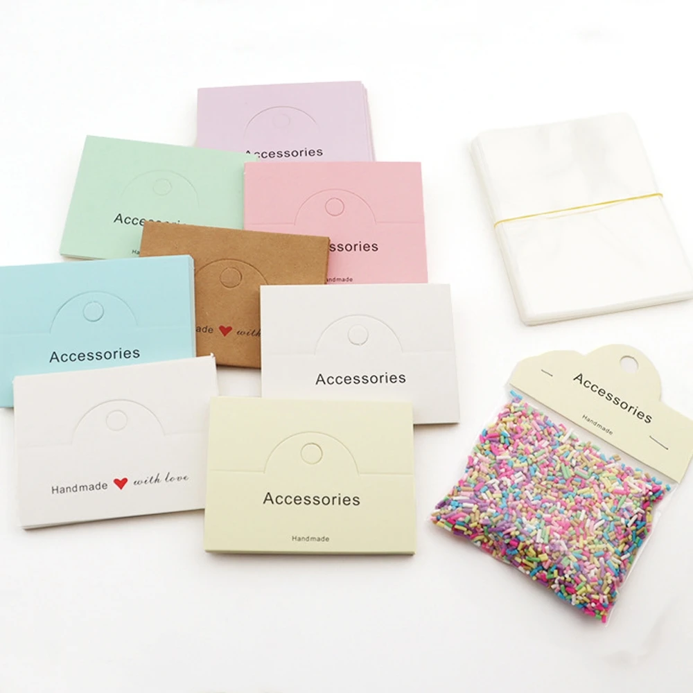 

100pcs White Display Card With Jewelry Bag Pouch for Bracelets Necklace Keychain Earring Coaster Small Business Packaging Supply