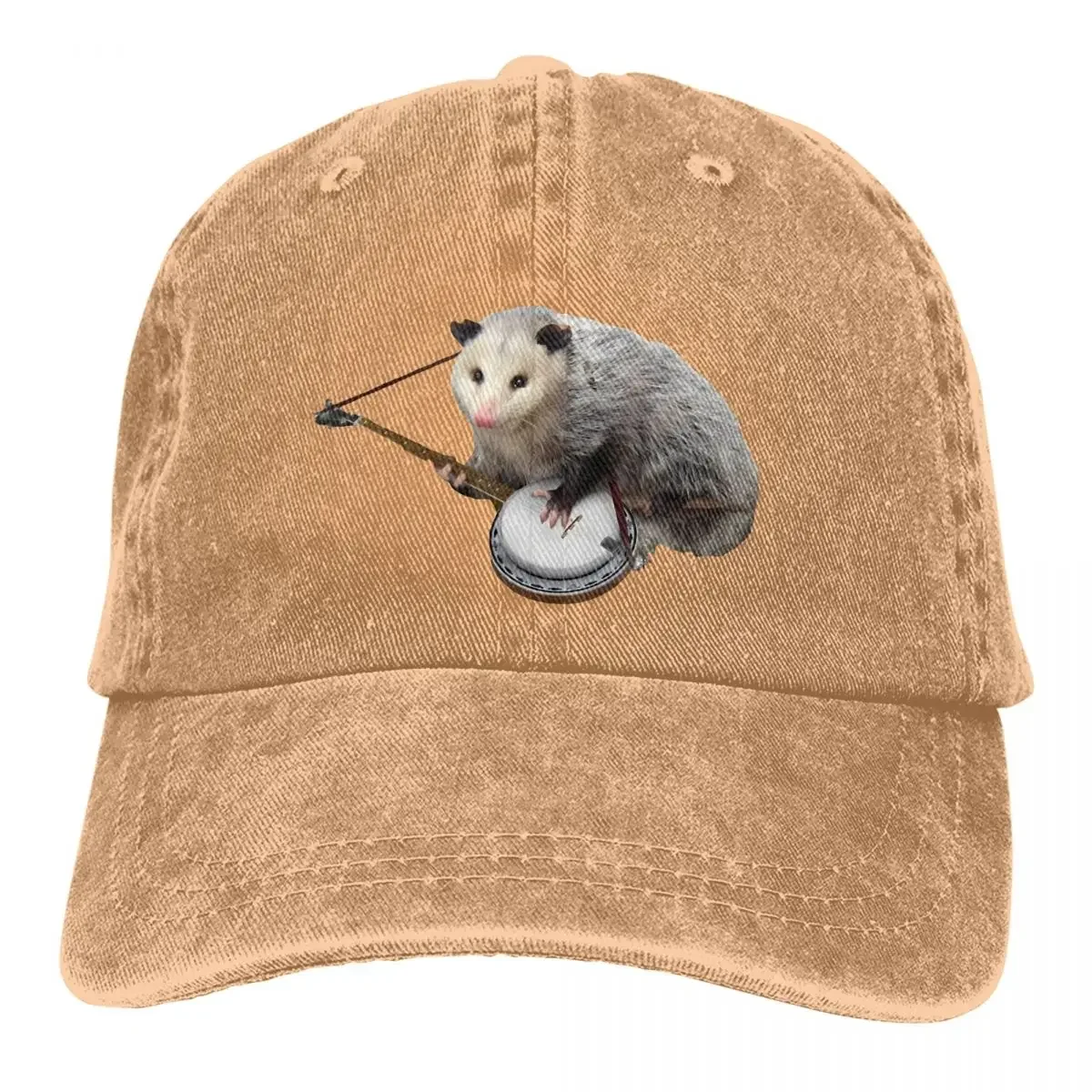 Washed Men's Baseball Cap Opossum Playing Banjo Trucker Snapback Caps Dad Hat Golf Hats