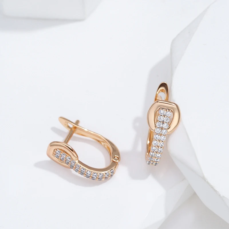 Kinel New Simple Natural Zircon Earrings for Women Daily Fine Jewelry 585 Rose Gold Color English Lock Clip Geometry Earrings