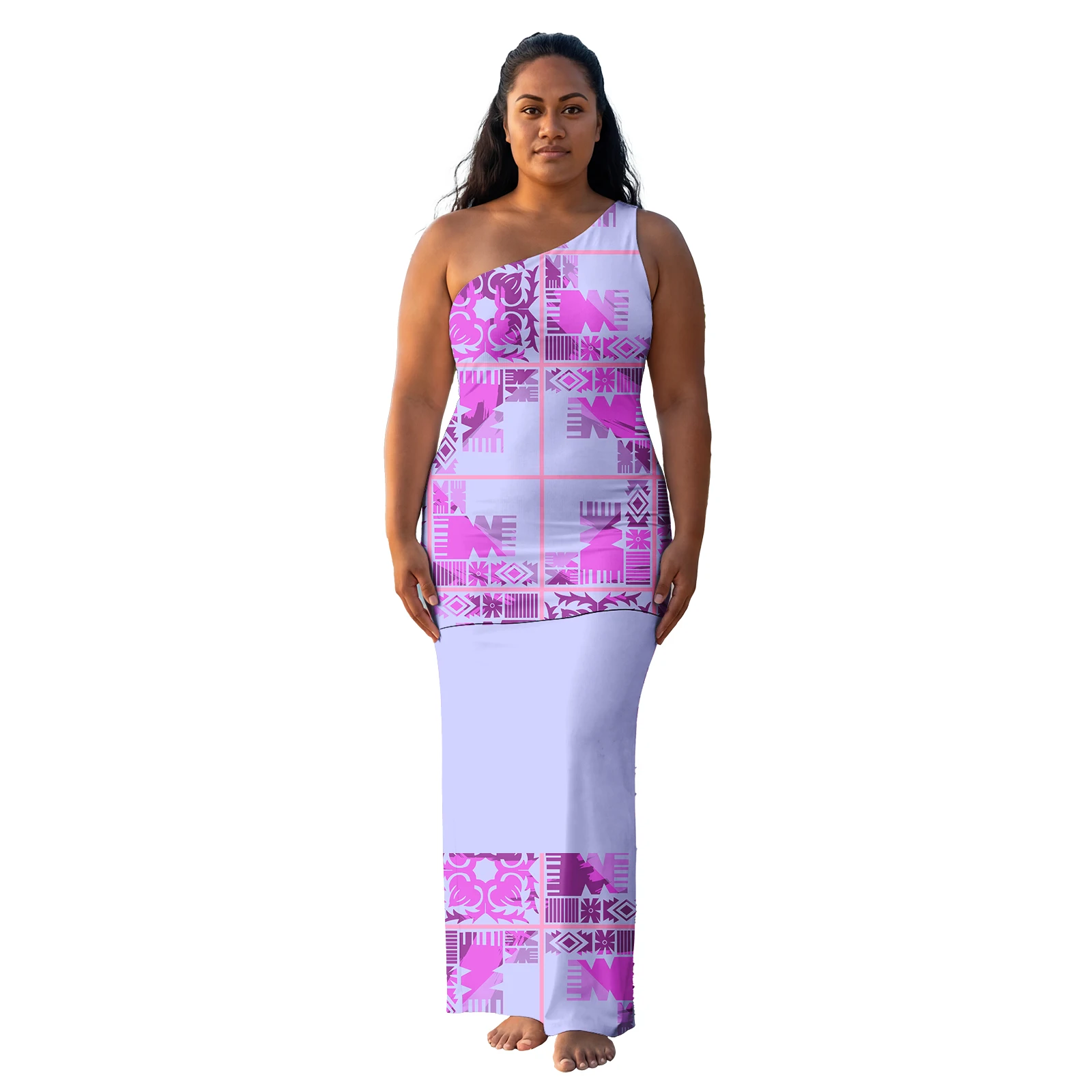 Polynesian Texture Printing Samoan Puletasi Plus Size Women's Clothing Island Dress 2pcs Crewneck Women's Dresses