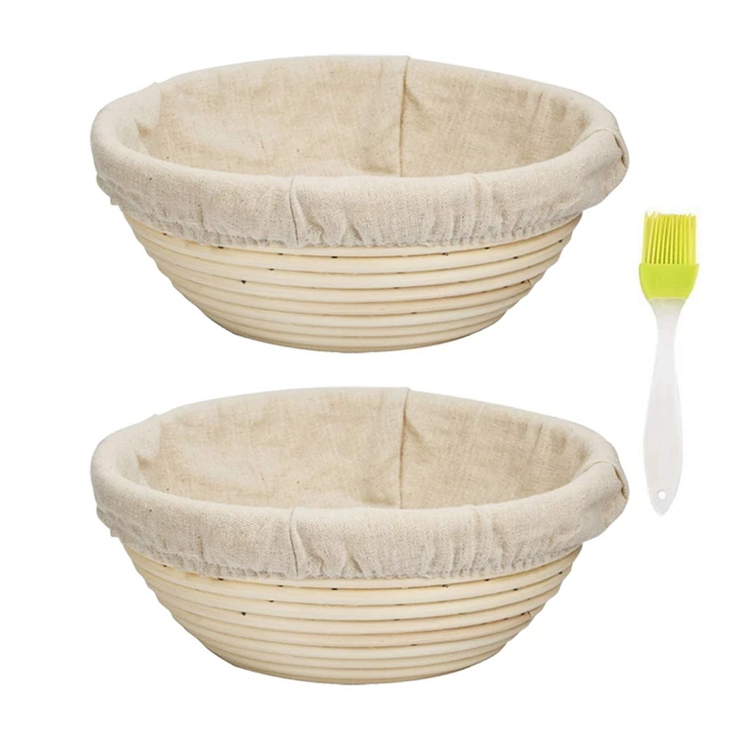 2Pcs 7 Inch Proofing Basket Round Bread Proofing Basket With Liner Eco-Friendly Natural Rattan For Professional & Home Bakers,Ar