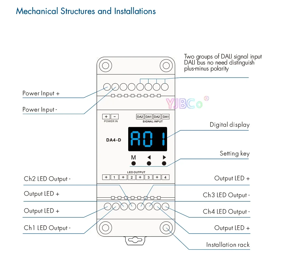 Imagem -05 - Canais cv Dali Led Dimmer 12v24v 4ch5a Trilho Din Da4-l Pmw Escurecimento Controlador para Única Cor Led Strip Dt6