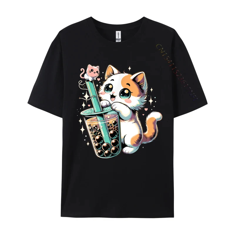 

Cat Boba Japanese Kawaii Kitty Bubble Tea Neko Teen Design Normal Men Tshirts Company Pure Cotton Tops & Tees Classic