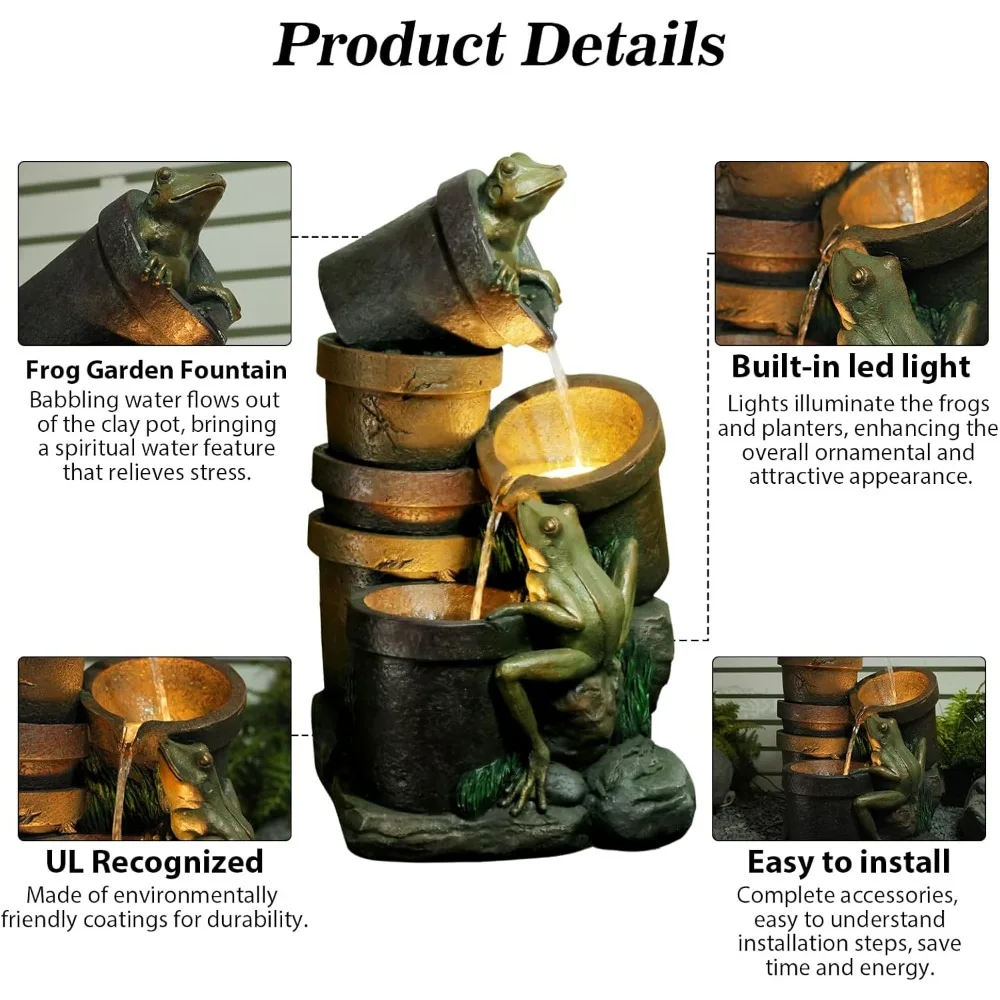 نوافير حديقة 27.2 بوصة ارتفاع نافورة مياه خارجية، ضفدع برميل متتالي من 3 طبقات مع أضواء LED ومضخة لساحة فناء المزرعة ديسمبر #3