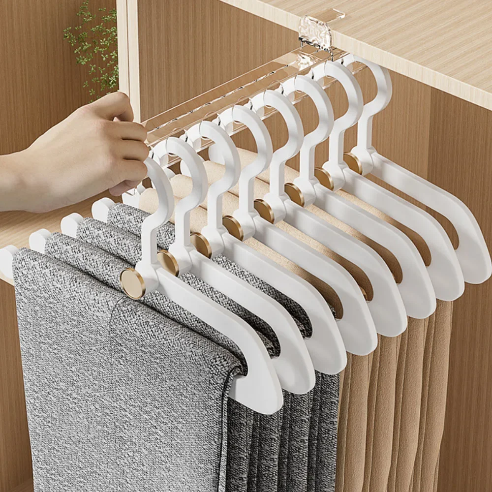 2024 Wardrobe Hang Telescopic Slide Rail Clothes Pants Hanger Heavy-duty Bracket Hook Pull Out Retractable Cabinet Sliding Rack