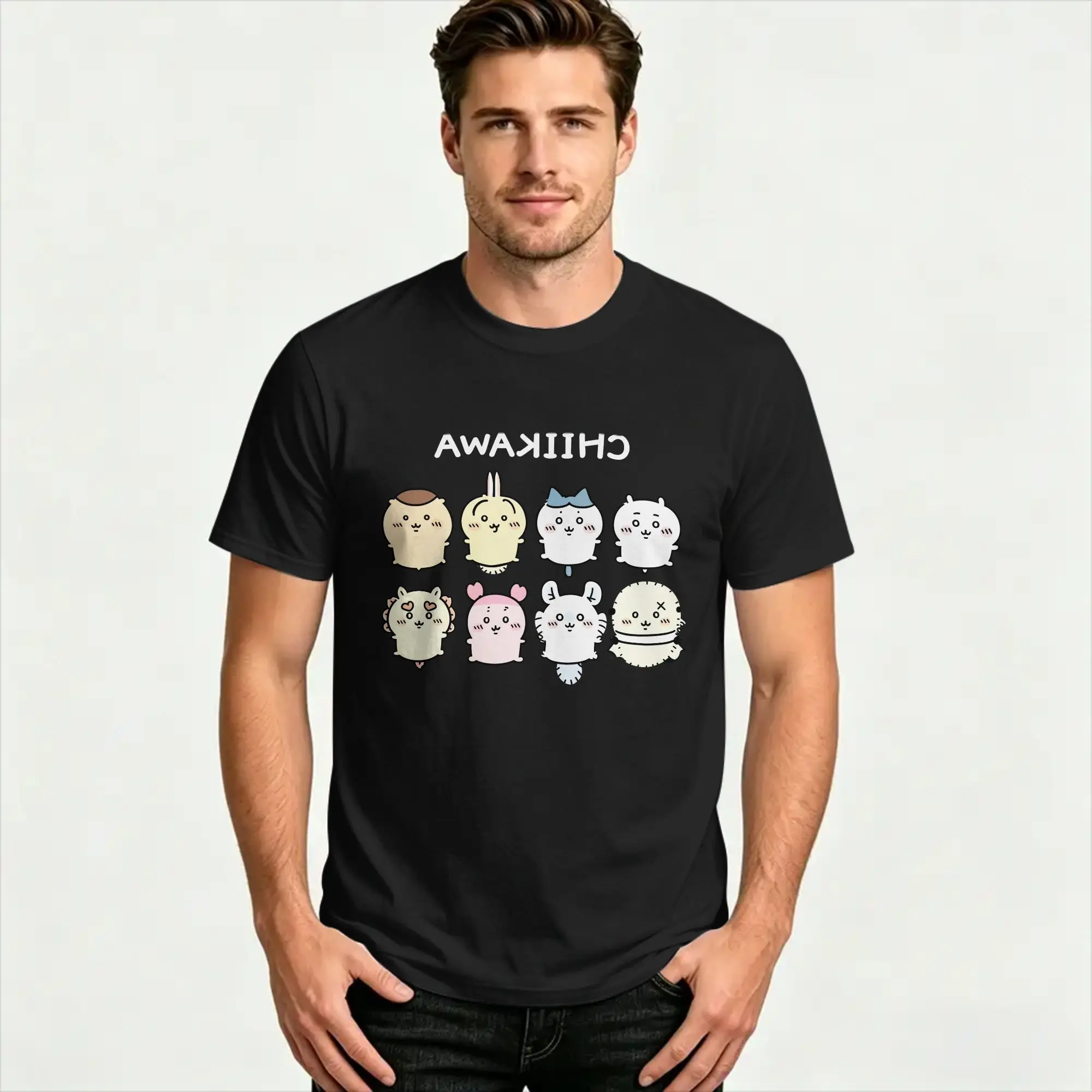 Oversized T Shirt Beach Chiikawa Usagi Hachiware  Trendy Cool T-Shirts  Cotton Tshirt for Men Y2K Fun Short Sleeve Tees