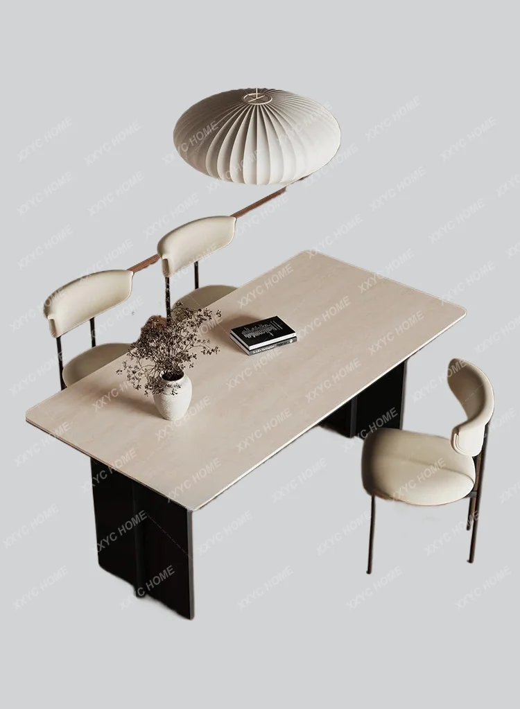 Travertine rock slab simple medieval rectangular table minimalist Italian anti-seepage and anti-scalding dining table