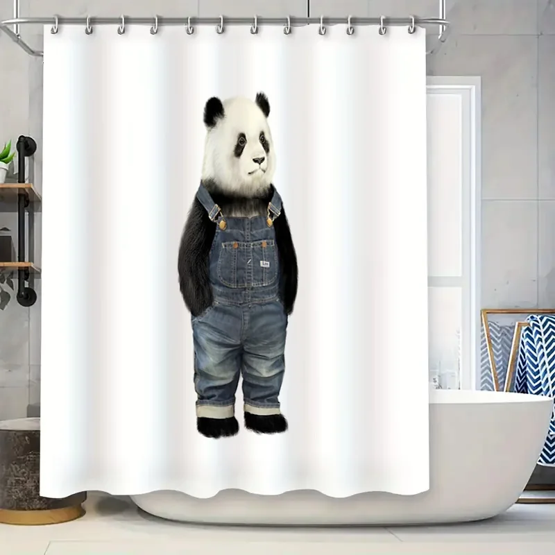 

Cute Panda Bathroom Shower Curtain Sets Waterproof Forest Animal Decor Hippie Wall Art Home Decor Farmhouse Style Modern Black W