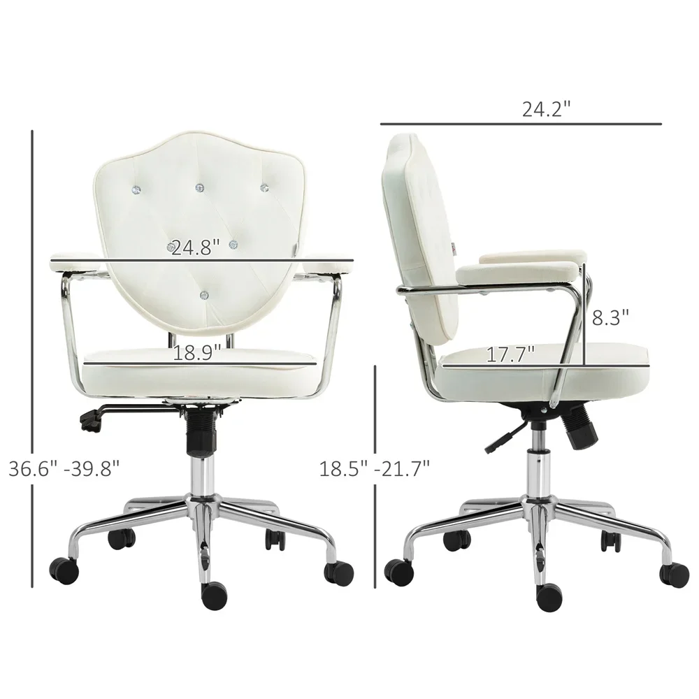 

Cute Home Office Chair, Computer Desk Chair With Button Tufted Velvet-Feel Fabric, Swivel Vanity Chair, Cream White