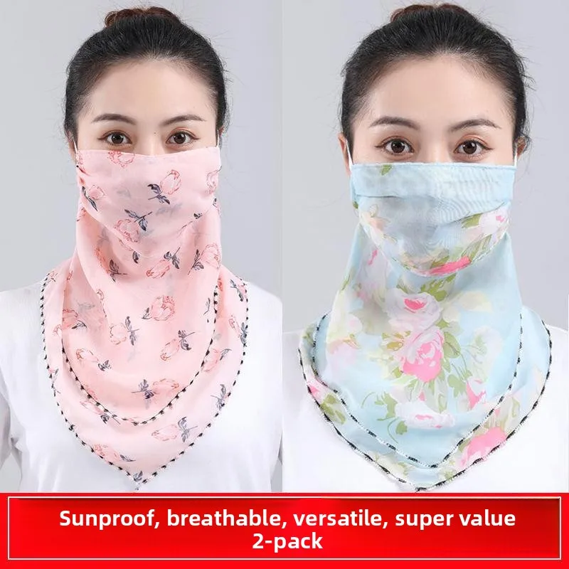Sun Protection Scarf Women's Summer Neck Warmer Breathable Face Mask Full Face Coverage Thin Chiffon Veil Lightweight Mask