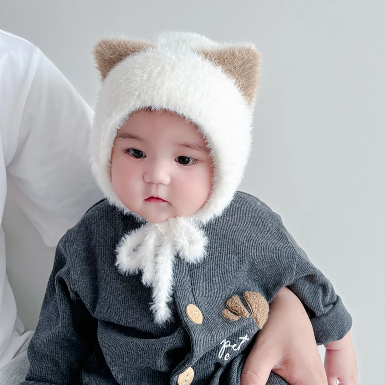 

Cute Cat Ears Baby Plush Cap Winter Warm Lace-up Headgear Bonnet Cartoon Children Beanies 6-24Month Toddler Ear Protection Hat