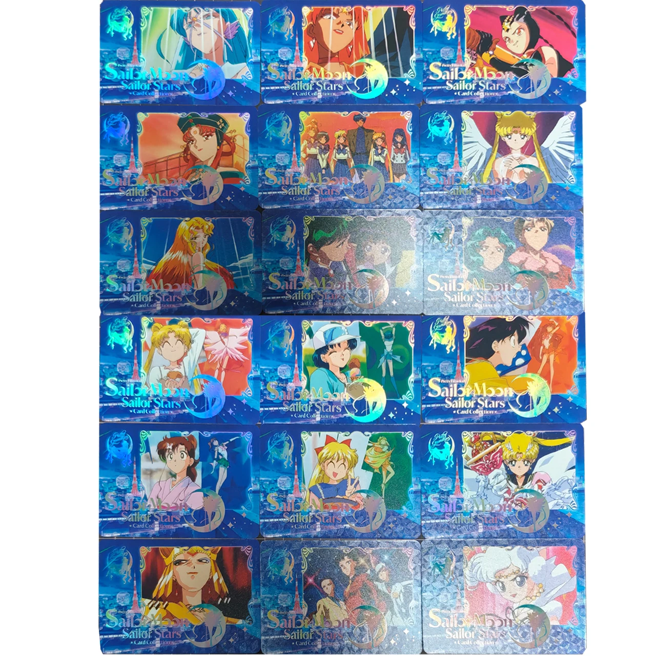 18pcs/set Sailor Moon Diy Stars Refractive Embossed Flash Card Tsukino Usagi Mizuno Ami Kino Makoto Anime Game Collection Card
