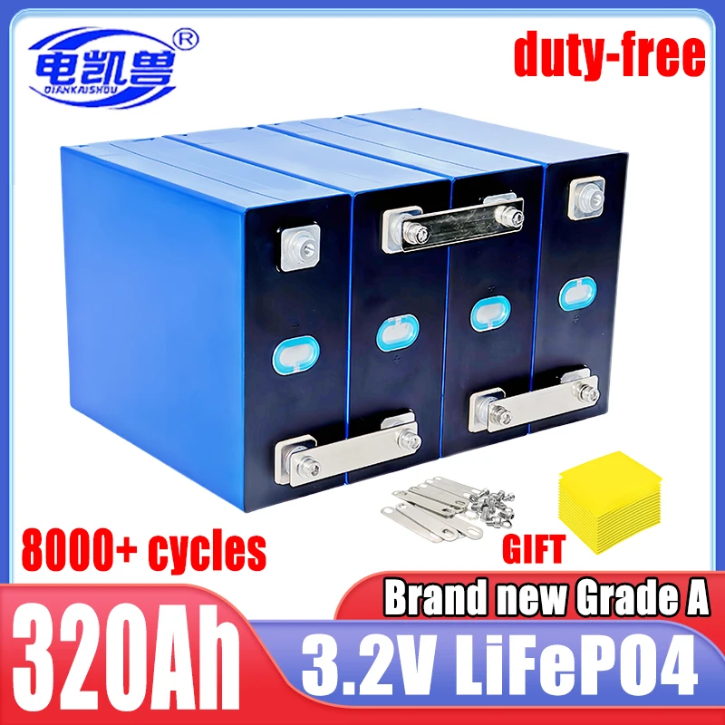 Lifepo4 Rechargeable Battery, Grade A, 3.2V, 320Ah, 12V, 24V, 48V, RV, Solar Storage, Carrinho de golfe, Battery Pack, UE, EUA, Tax Free, nova marca